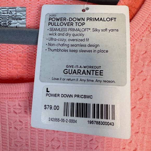 Athleta Power Down Primaloft Pullover Top Coral Pink Size Large NWT - Picture 5 of 13